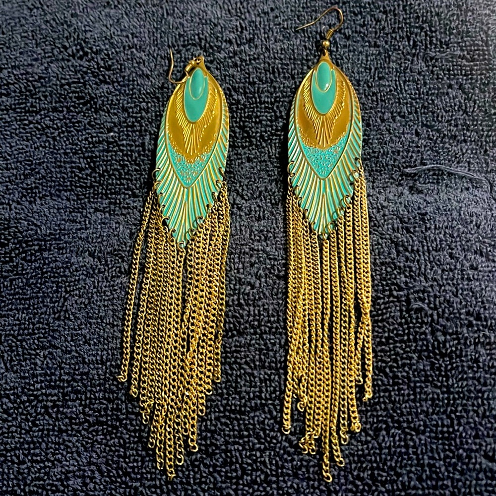 Green and gold earrings
